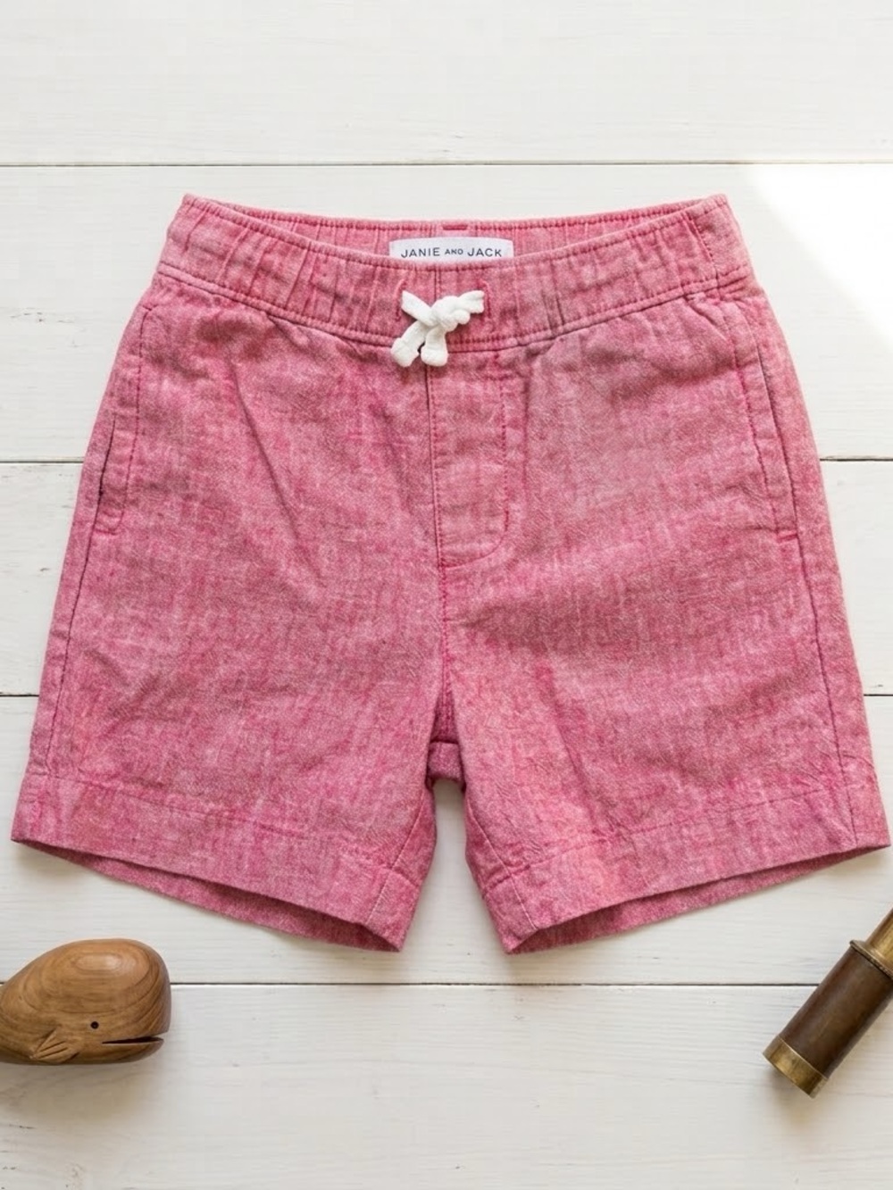 Janie and Jack Pink Drawstring Linen-Blend Kids Shorts